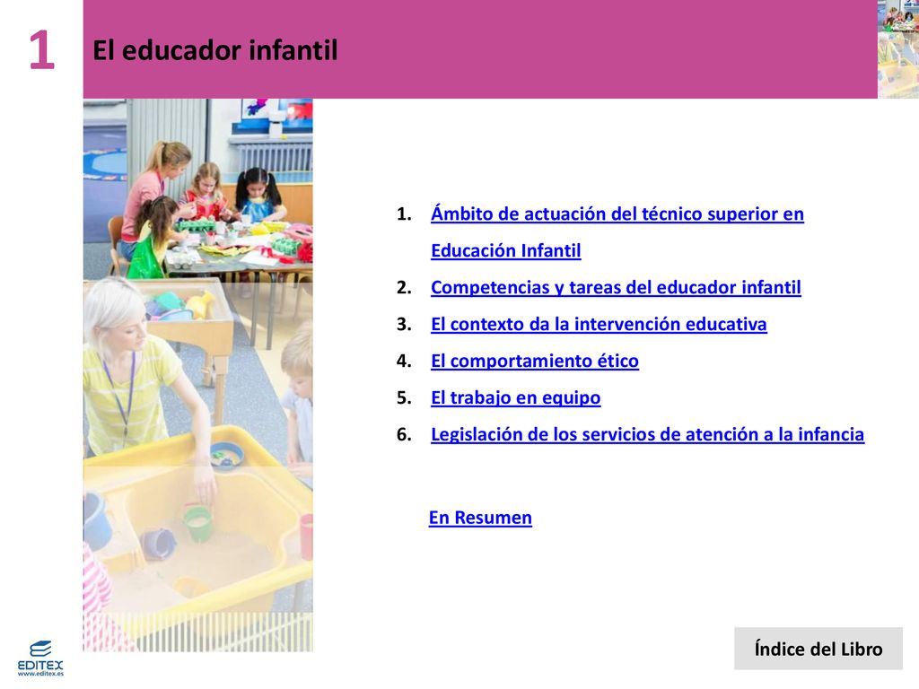 1 El educador infantil. Ámbito de actuación del técnico superior en Educación Infantil. Competencias y tareas del educador infantil.