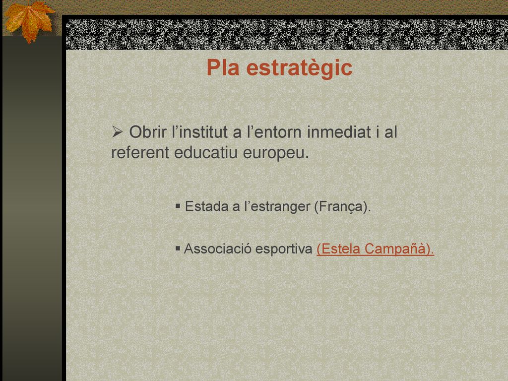 Pla estratègic Obrir l’institut a l’entorn inmediat i al referent educatiu europeu. Estada a l’estranger (França).