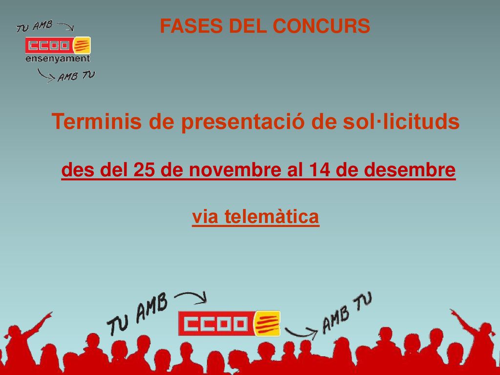 FASES DEL CONCURS Terminis de presentació de sol·licituds des del 25 de novembre al 14 de desembre.