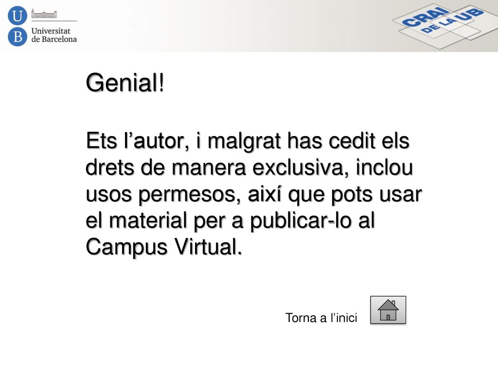 Genial! Ets l’autor, i malgrat has cedit els drets de manera exclusiva, inclou usos permesos, així que pots usar el material per a publicar-lo al Campus Virtual.