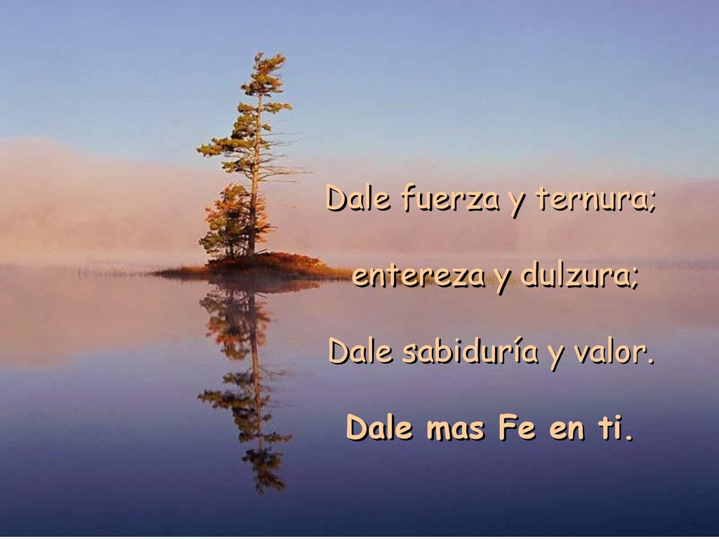 Dale fuerza y ternura; entereza y dulzura; Dale sabiduría y valor. Dale mas Fe en ti.