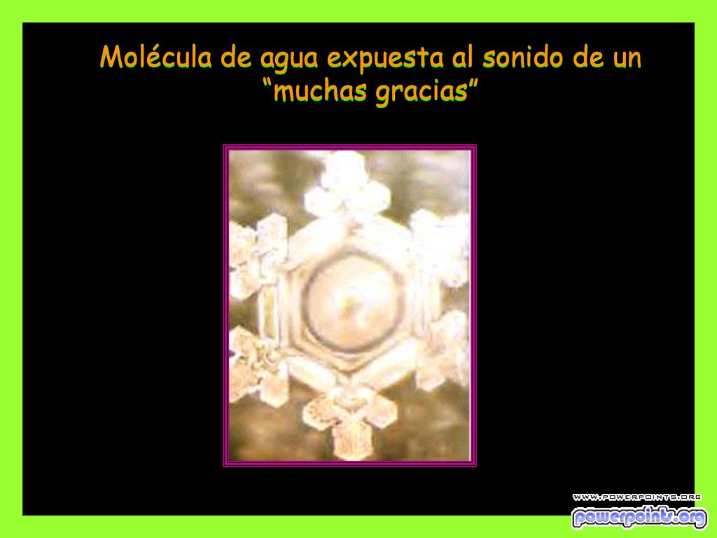 Molécula de agua expuesta al sonido de un muchas gracias