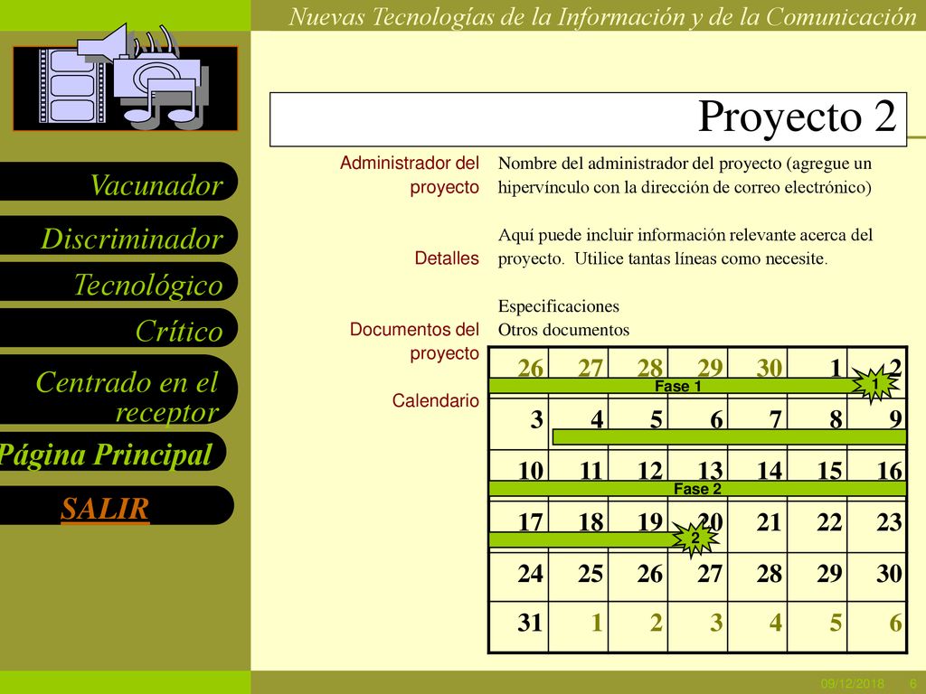 Proyecto 2 Administrador del proyecto. Detalles. Documentos del proyecto. Calendario.