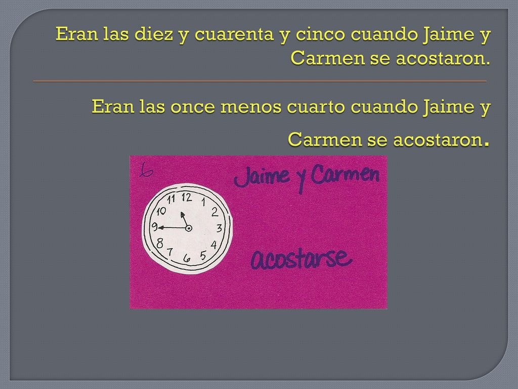 Eran las diez y cuarenta y cinco cuando Jaime y Carmen se acostaron