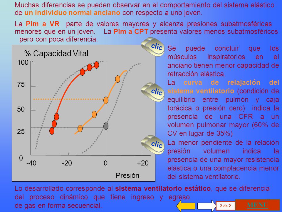 Muchas diferencias se pueden observar en el comportamiento del sistema elástico de un individuo normal anciano con respecto a uno joven.