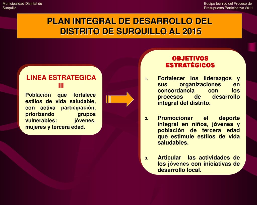 PLAN INTEGRAL DE DESARROLLO DEL DISTRITO DE SURQUILLO AL 2015