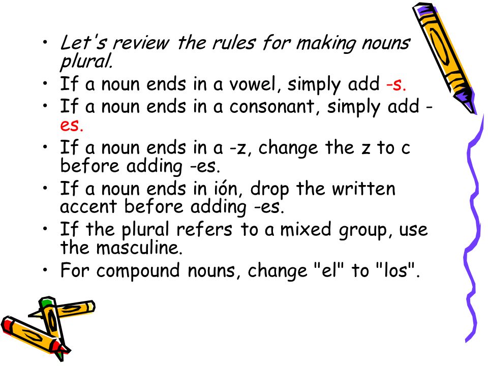 Let s review the rules for making nouns plural.