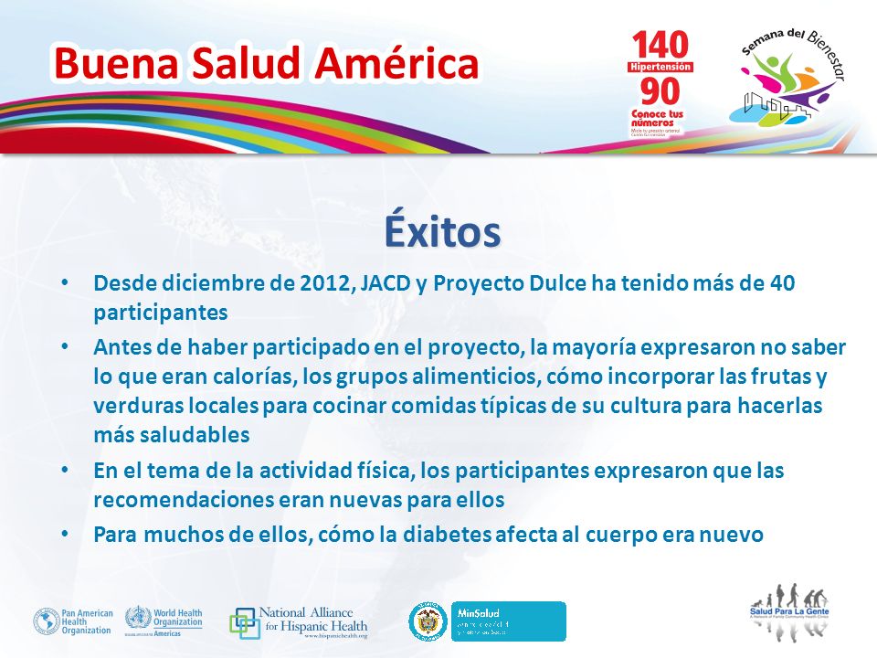 Éxitos Desde diciembre de 2012, JACD y Proyecto Dulce ha tenido más de 40 participantes.