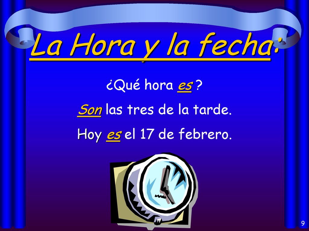 La Hora y la fecha: ¿Qué hora es Son las tres de la tarde.