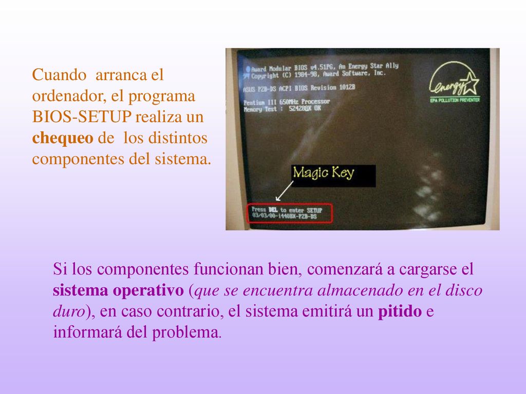 Cuando arranca el ordenador, el programa BIOS-SETUP realiza un chequeo de los distintos componentes del sistema.