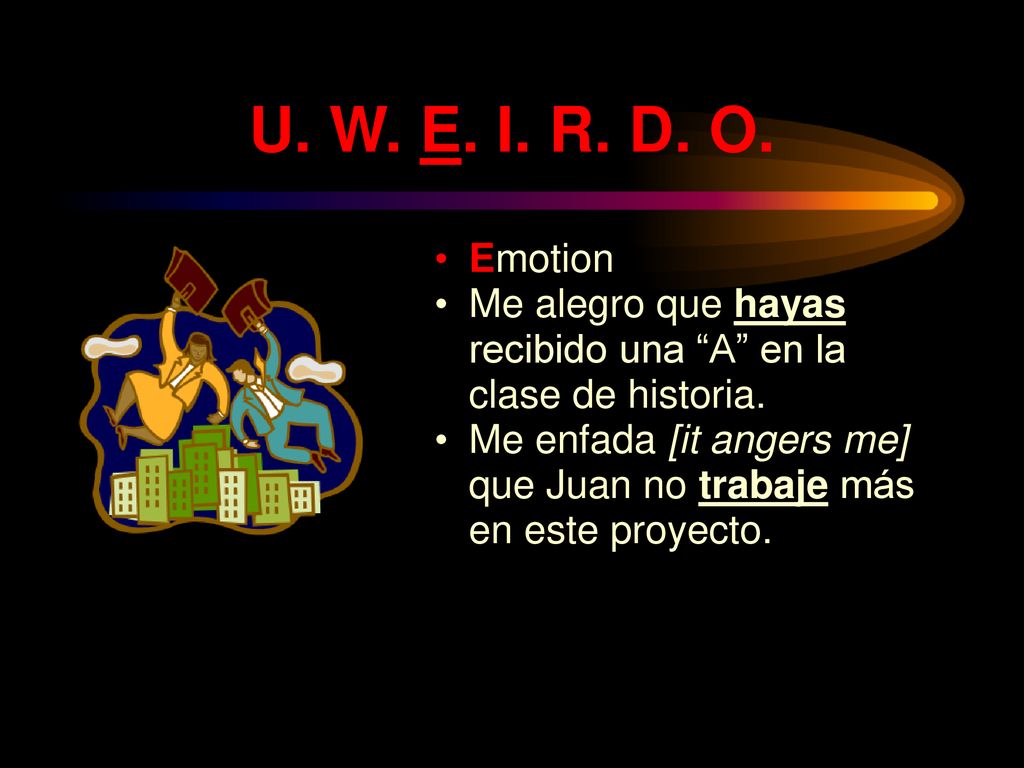U. W. E. I. R. D. O. Emotion. Me alegro que hayas recibido una A en la clase de historia.