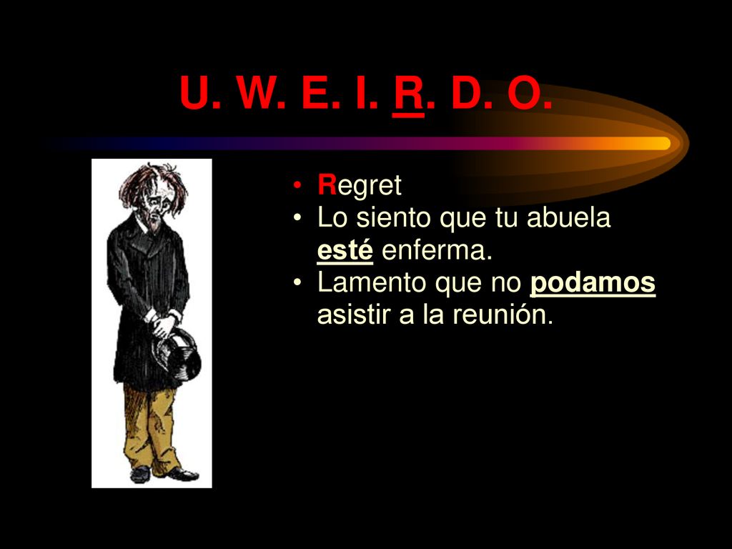 U. W. E. I. R. D. O. Regret Lo siento que tu abuela esté enferma.