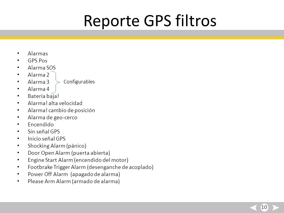 Reporte GPS filtros Alarmas GPS Pos Alarma SOS Alarma 2 Alarma 3