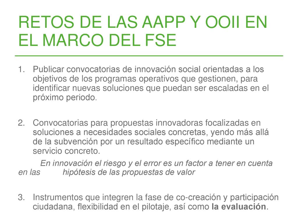 RETOS DE LAS AAPP y ooii EN EL MARCO DEL FSE