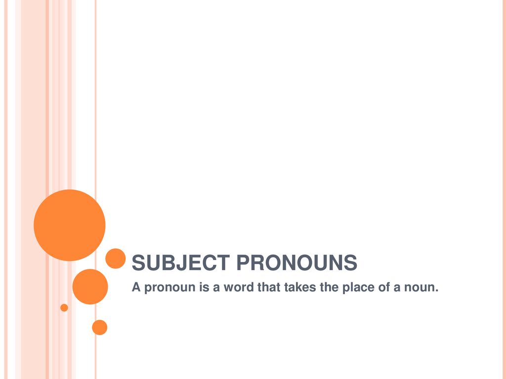 A pronoun is a word that takes the place of a noun.