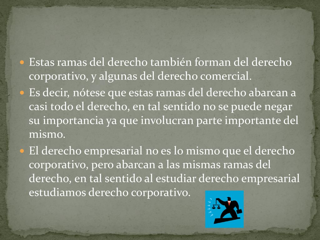 Estas ramas del derecho también forman del derecho corporativo, y algunas del derecho comercial.