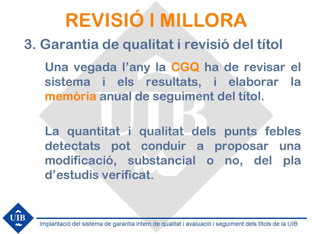 REVISIÓ I MILLORA 3. Garantia de qualitat i revisió del títol
