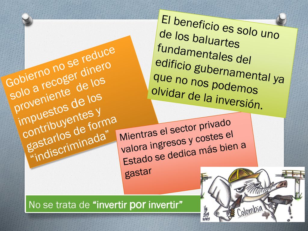 El beneficio es solo uno de los baluartes fundamentales del edificio gubernamental ya que no nos podemos olvidar de la inversión.
