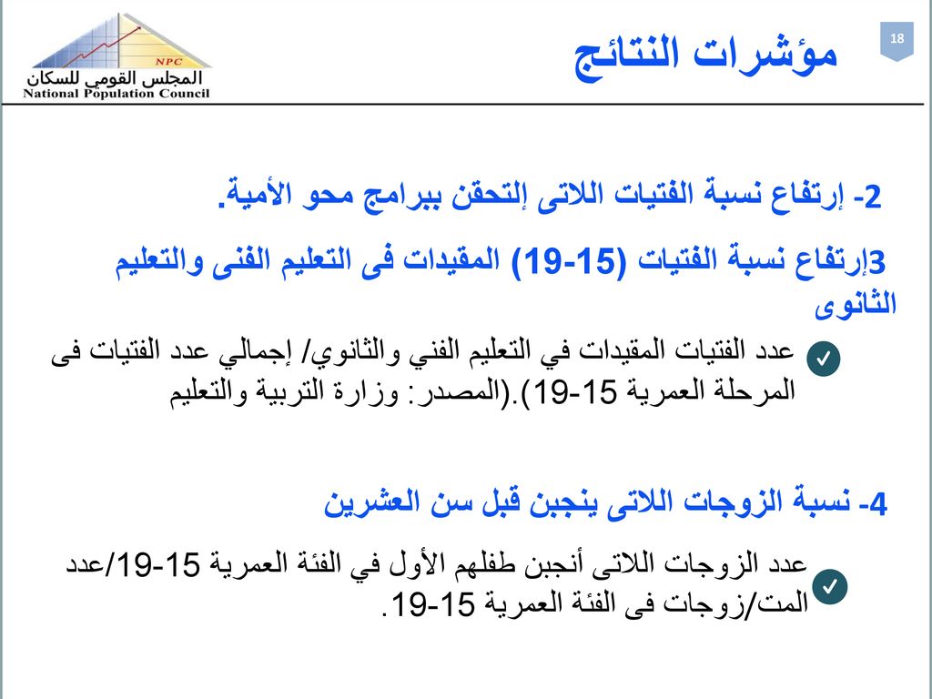 مؤشرات النتائج إرتفاع نسبة الفتيات اللاتى إلتحقن ببرامج محو الأمية. -2