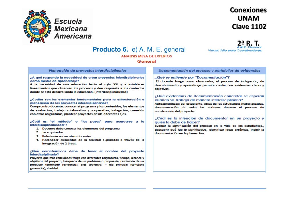 Producto 6. e) A. M. E. general