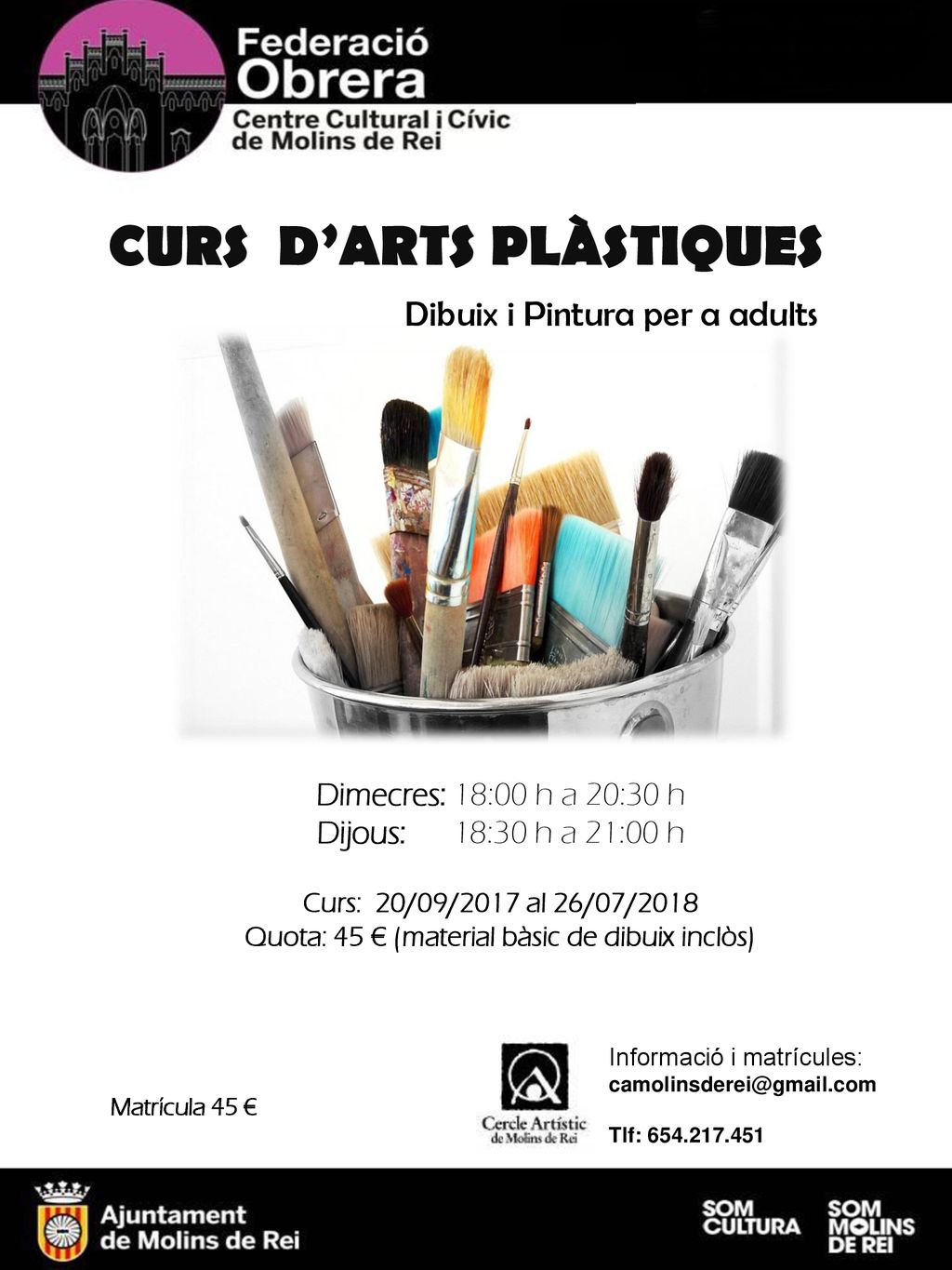 CURS D’ARTS PLÀSTIQUES Quota: 45 € (material bàsic de dibuix inclòs)