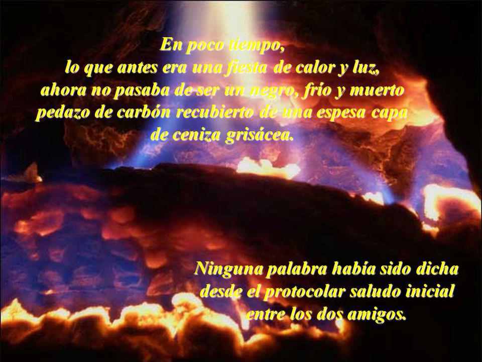 En poco tiempo, lo que antes era una fiesta de calor y luz, ahora no pasaba de ser un negro, frío y muerto pedazo de carbón recubierto de una espesa capa de ceniza grisácea.