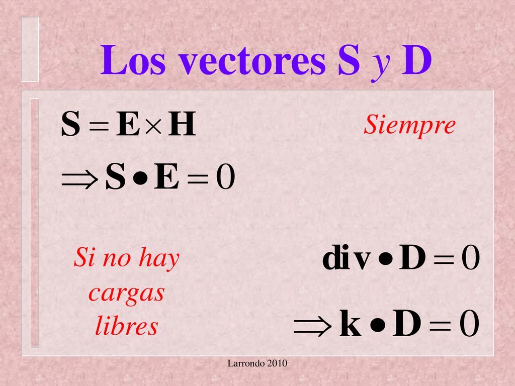 Los vectores S y D Siempre Si no hay cargas libres Larrondo 2010