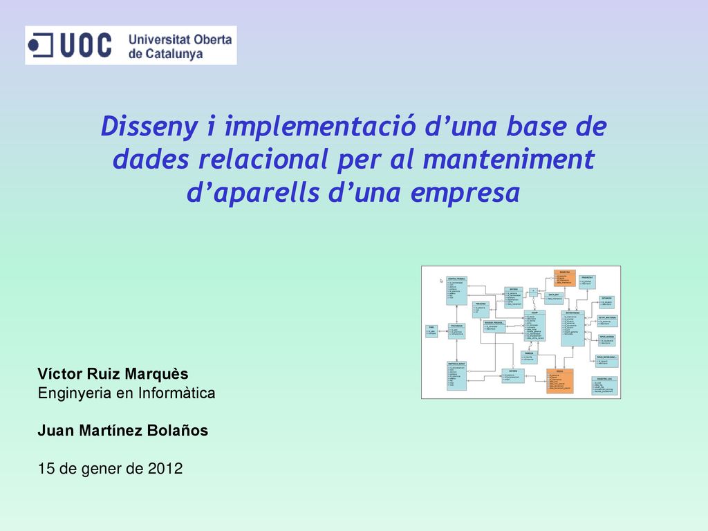 Disseny i implementació d’una base de dades relacional per al manteniment d’aparells d’una empresa