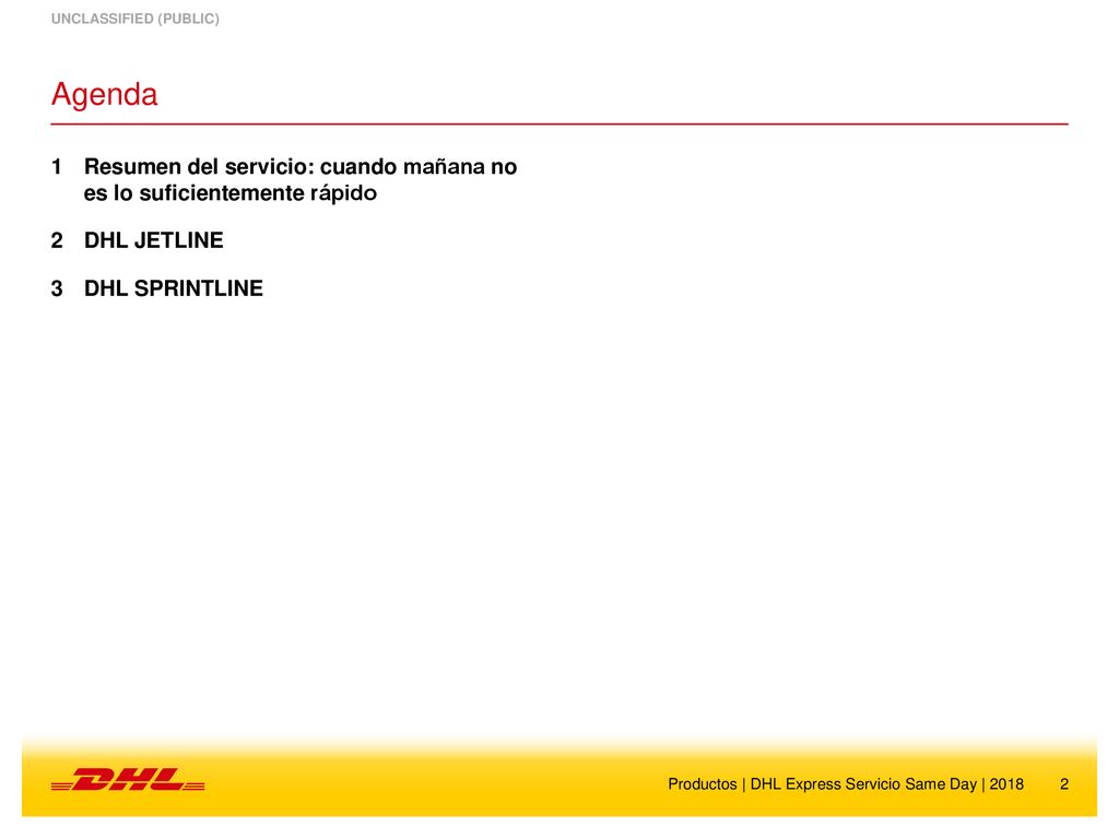 Agenda Resumen del servicio: cuando mañana no es lo suficientemente rápido. DHL JETLINE. DHL SPRINTLINE.