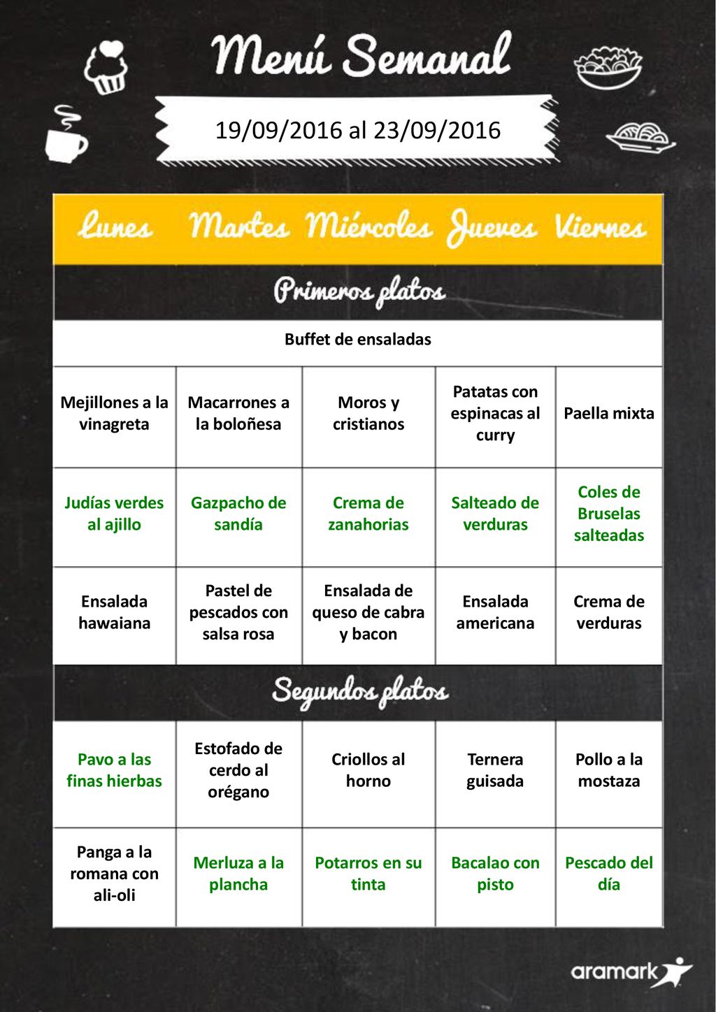 19/09/2016 al 23/09/2016 Buffet de ensaladas Mejillones a la vinagreta