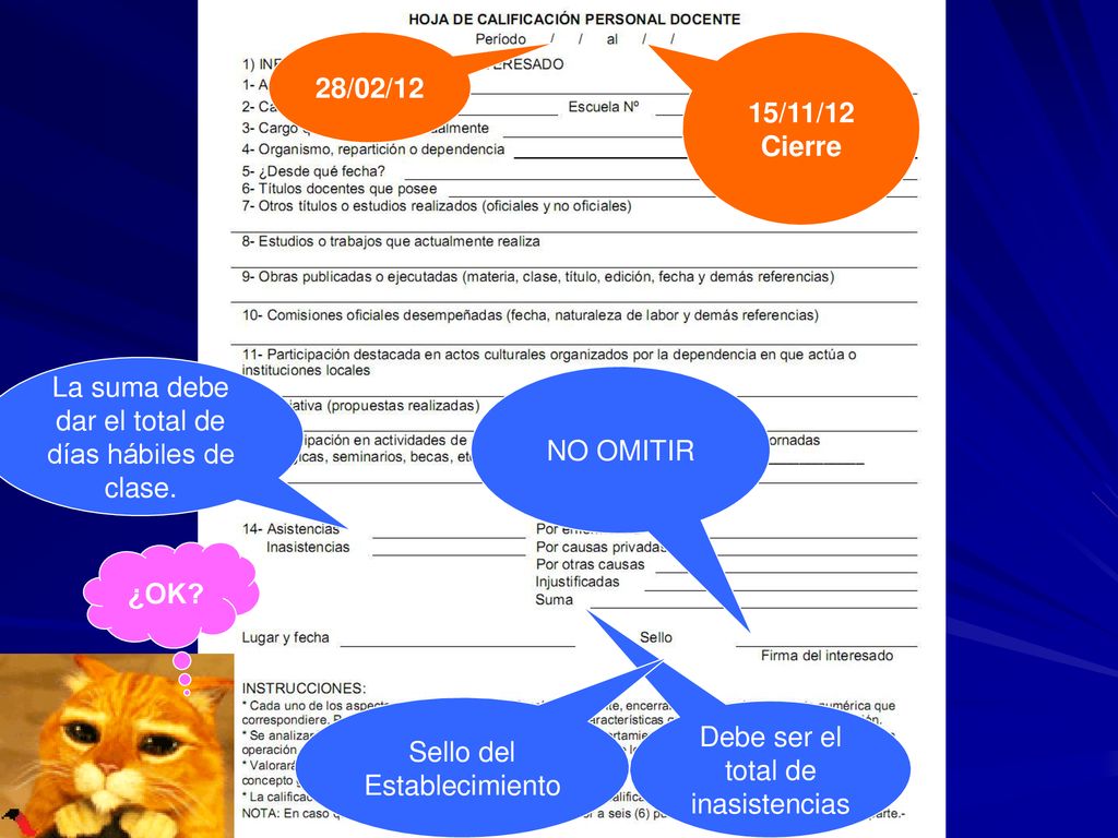 La suma debe dar el total de días hábiles de clase. NO OMITIR