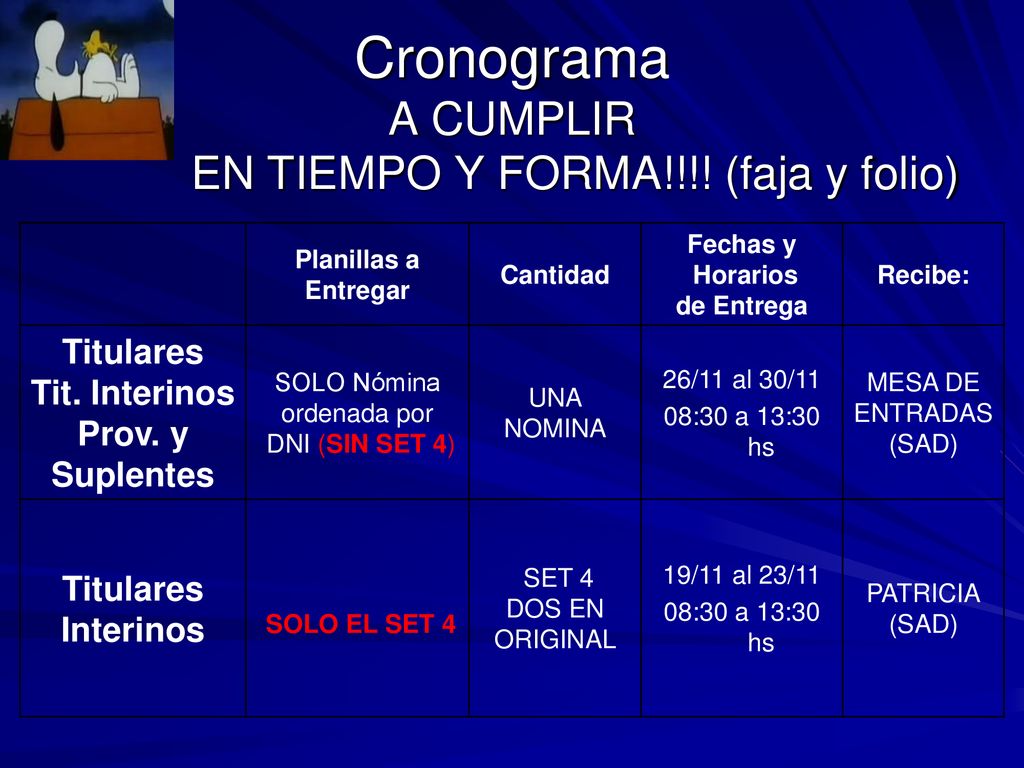 Cronograma A CUMPLIR EN TIEMPO Y FORMA!!!! (faja y folio)