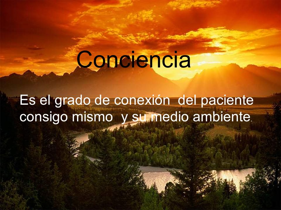 Conciencia Es el grado de conexión del paciente consigo mismo y su medio ambiente.