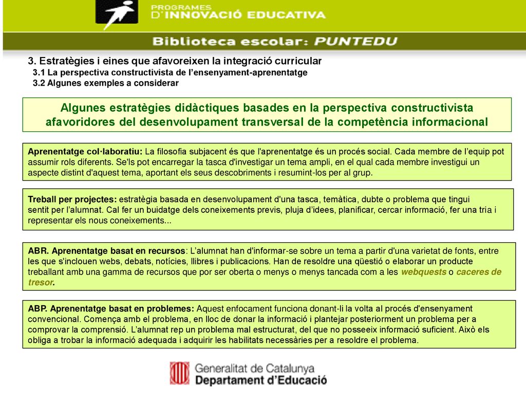 3. Estratègies i eines que afavoreixen la integració curricular