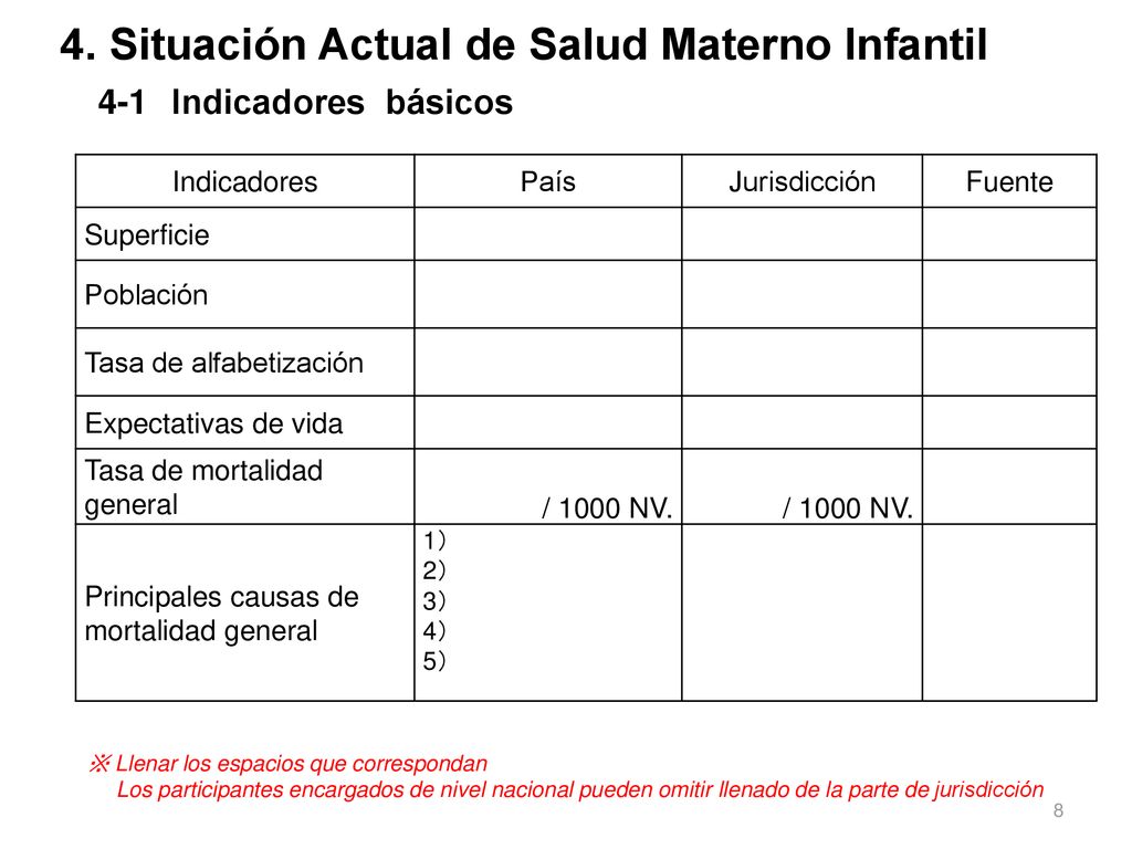 4. Situación Actual de Salud Materno Infantil 4-1 Indicadores básicos