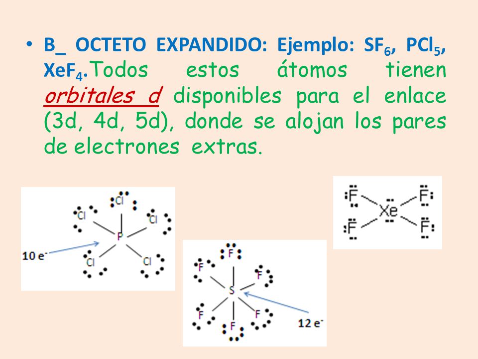B_ OCTETO EXPANDIDO: Ejemplo: SF6, PCl5, XeF4