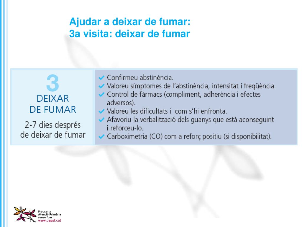 Ajudar a deixar de fumar: 3a visita: deixar de fumar
