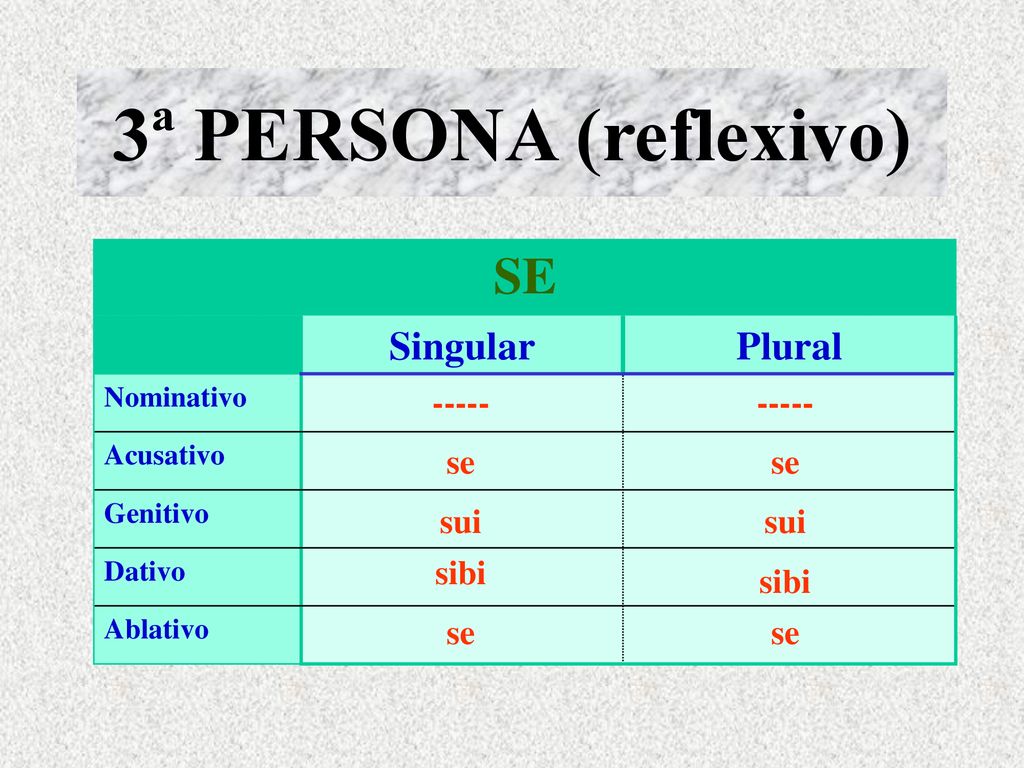 3ª PERSONA (reflexivo) SE Singular Plural se se sui sui