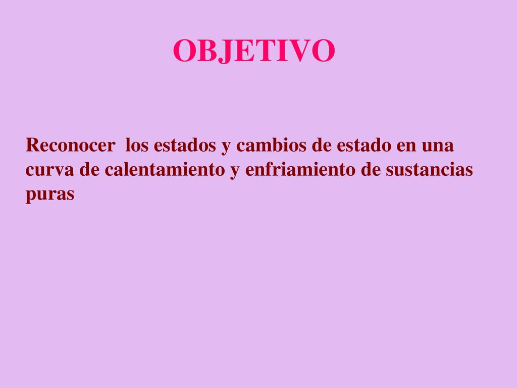 OBJETIVO Reconocer los estados y cambios de estado en una curva de calentamiento y enfriamiento de sustancias puras.