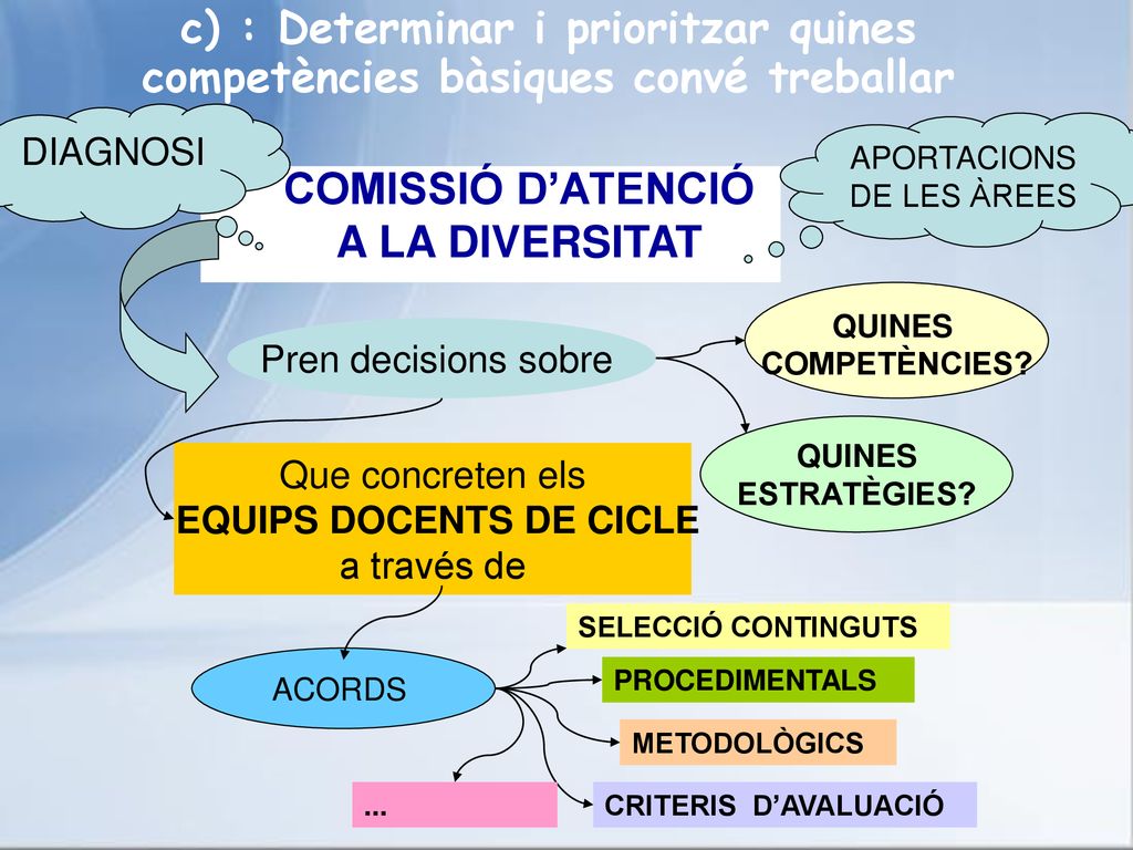c) : Determinar i prioritzar quines competències bàsiques convé treballar