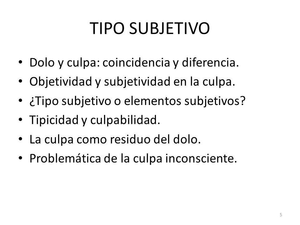 TIPO SUBJETIVO Dolo y culpa: coincidencia y diferencia.