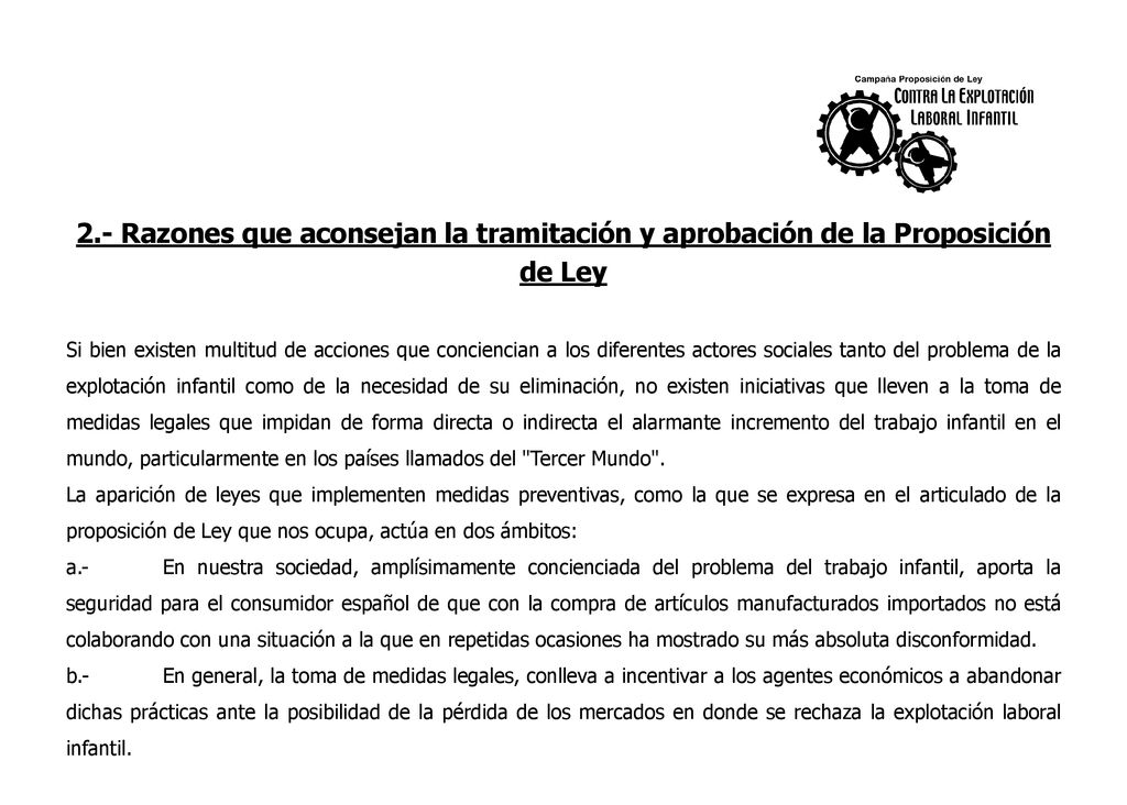 2.- Razones que aconsejan la tramitación y aprobación de la Proposición de Ley