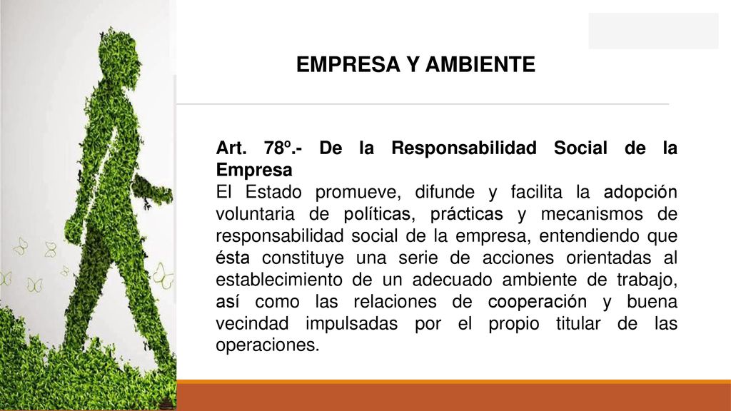 EMPRESA Y AMBIENTE Art. 78º.- De la Responsabilidad Social de la Empresa.