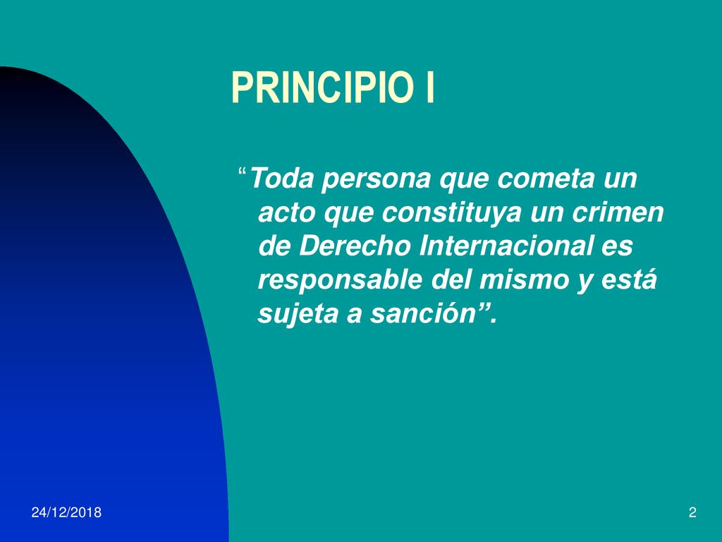 PRINCIPIO I Toda persona que cometa un acto que constituya un crimen de Derecho Internacional es responsable del mismo y está sujeta a sanción .