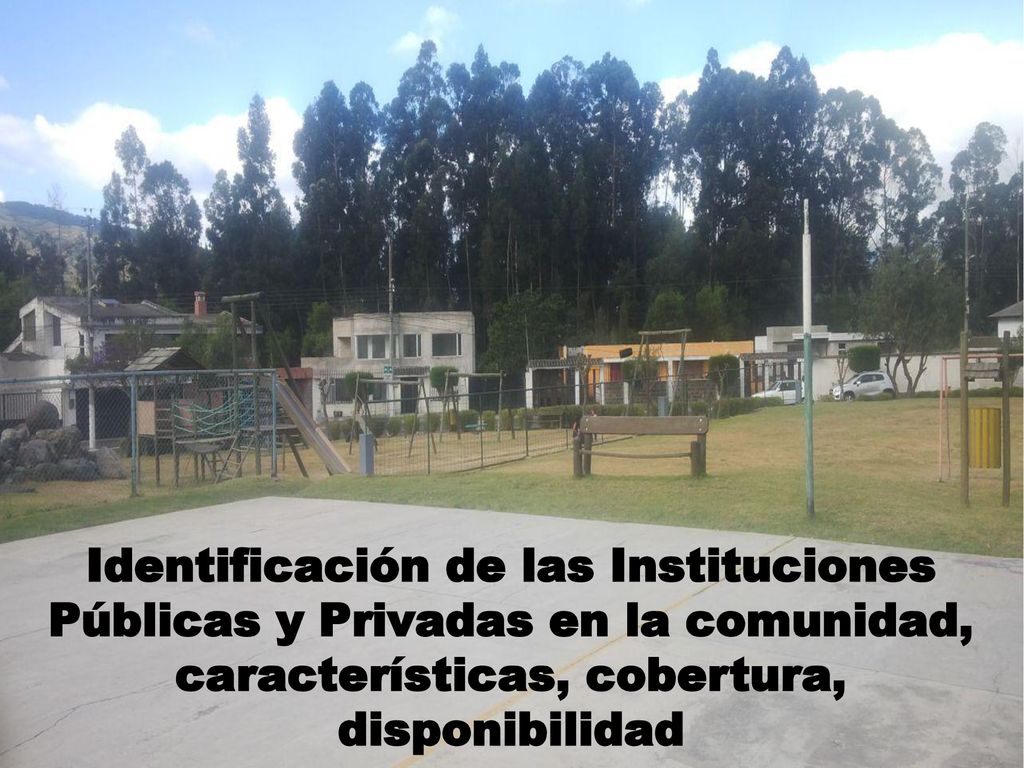 Identificación de las Instituciones Públicas y Privadas en la comunidad, características, cobertura, disponibilidad