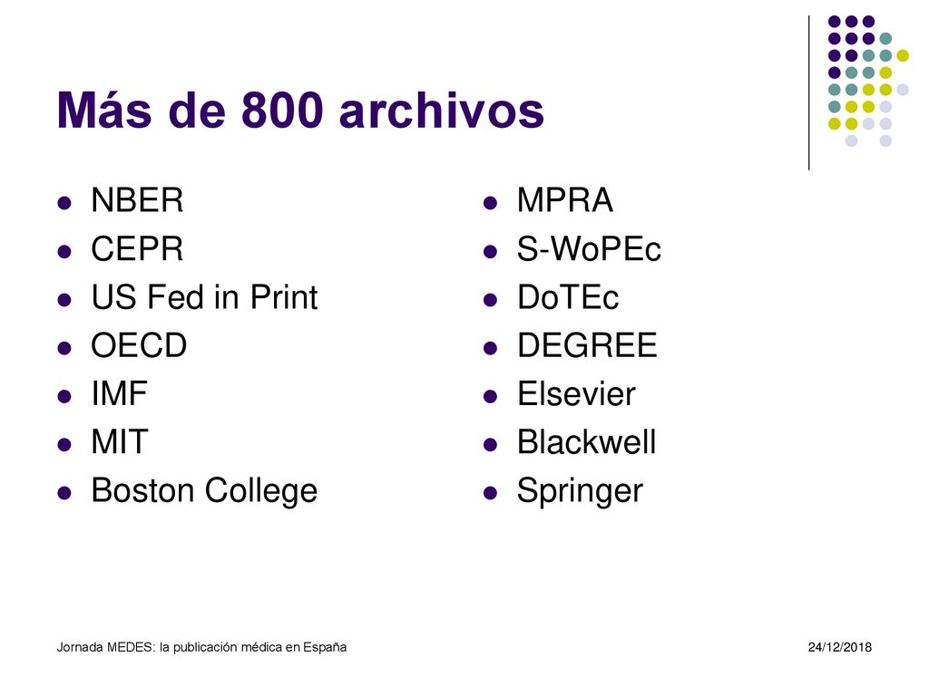 Más de 800 archivos NBER CEPR US Fed in Print OECD IMF MIT