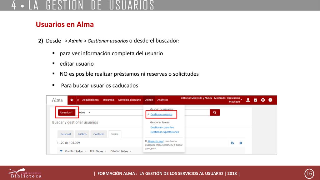 | FORMACIÓN ALMA : LA GESTIÓN DE LOS SERVICIOS AL USUARIO | 2018 |