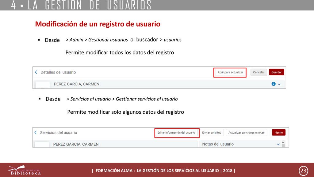 | FORMACIÓN ALMA : LA GESTIÓN DE LOS SERVICIOS AL USUARIO | 2018 |