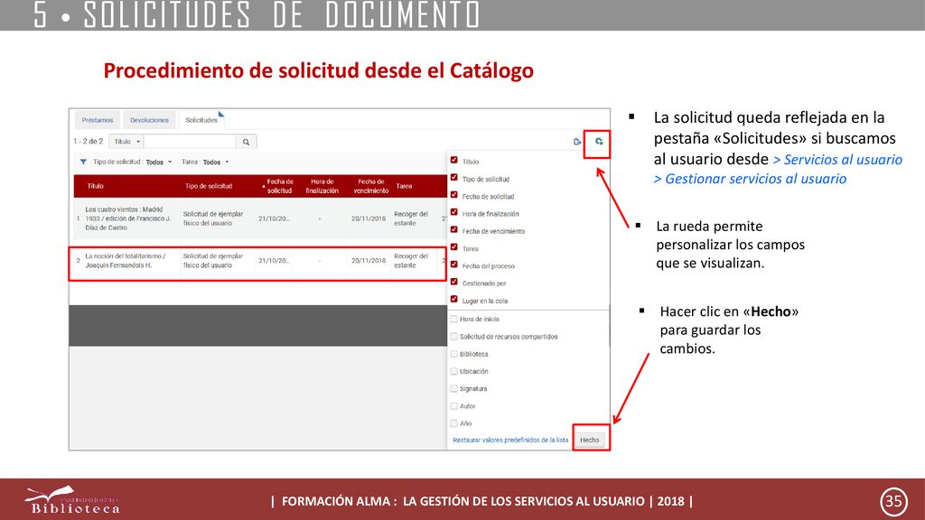 | FORMACIÓN ALMA : LA GESTIÓN DE LOS SERVICIOS AL USUARIO | 2018 |
