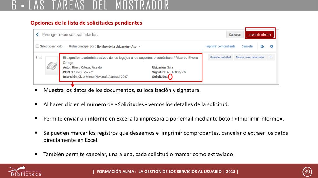 | FORMACIÓN ALMA : LA GESTIÓN DE LOS SERVICIOS AL USUARIO | 2018 |